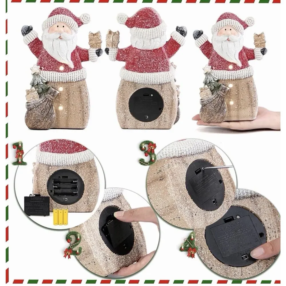 Santa Claus Statue with LED Lights Rustic Christmas Decoration